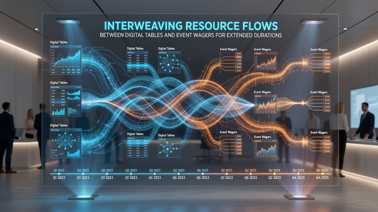 Diagram showing synchronized bankroll movements between virtual tables and event wagers over time