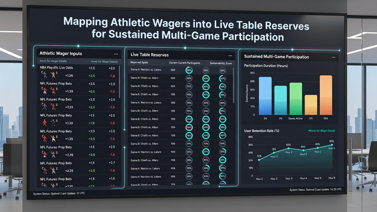 Casino floor scene with players managing bankrolls between sports betting kiosks and live roulette tables