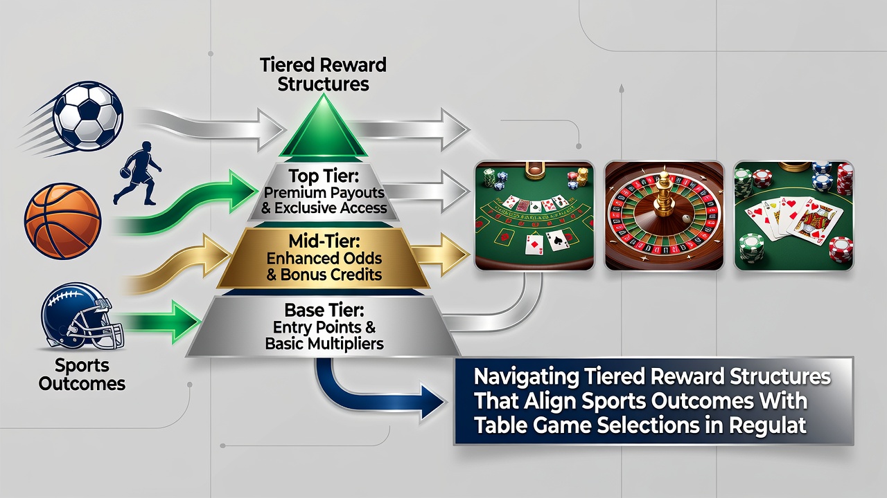 Diagram illustrating reward tier progression from sports betting to table game benefits
