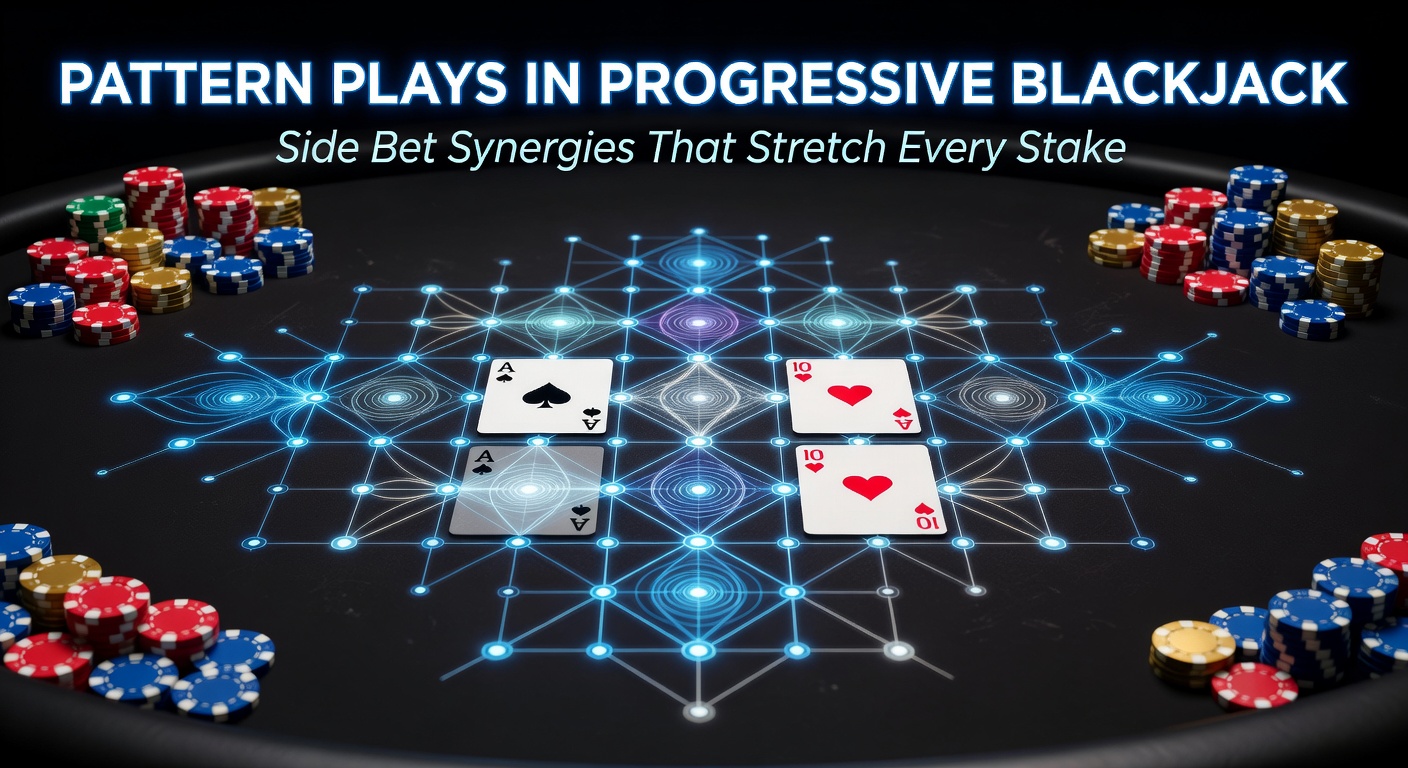 Progressive blackjack table setup showing main bet area alongside glowing side bet options with jackpot meters climbing steadily