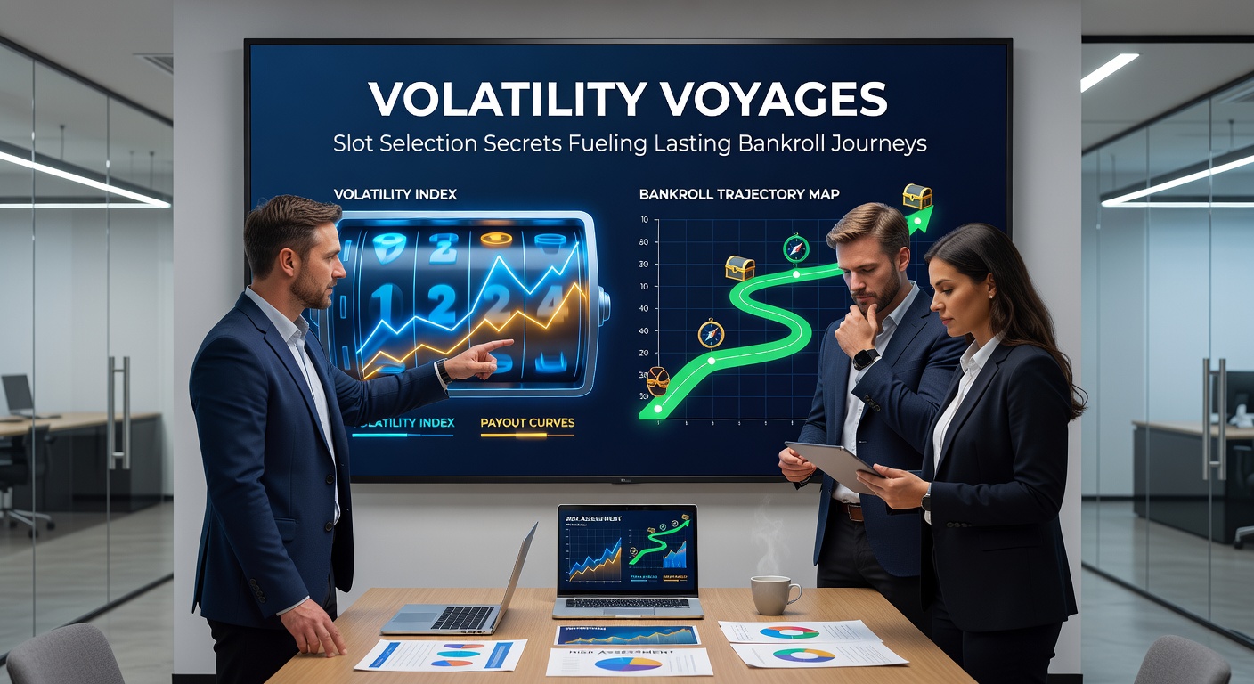 Player analyzing slot volatility graphs on a casino app, with bankroll tracker showing extended session growth